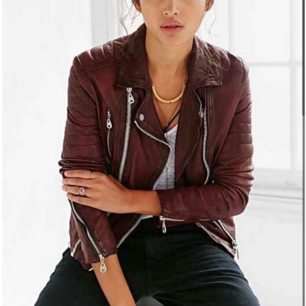 DOMA Oxblood Leather Moto Biker Jacket M Genuine Leather